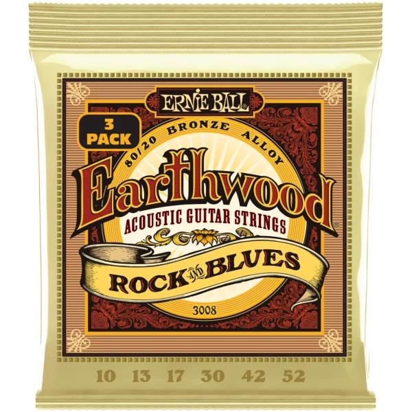 ERNIE BALL 3008 Earthwood 80/20 Bronze Rock&Blues 3 Pack 10-52 - Струны для акустической гитары